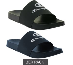 Pack de 3 zapatillas de baño hombre Champion Kos, chanclas, zapatos de verano, zapatillas slip-on S22175 negro o azul