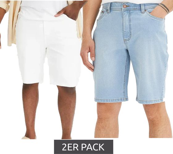 2er Pack Herren Jeans-Shorts Denim-Hosen im 5-Poket Style kurze Hose Sommer-Hose 965330 Blau/Weiß