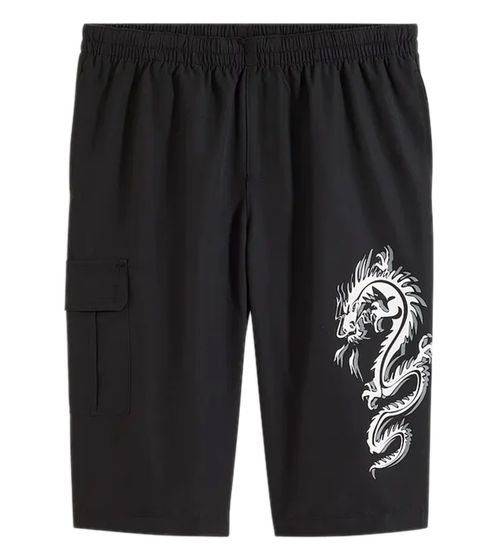 Bermuda long pour hommes, pantalon d'été à la mode avec imprimé dragon sur le devant, short court 973346 noir/blanc