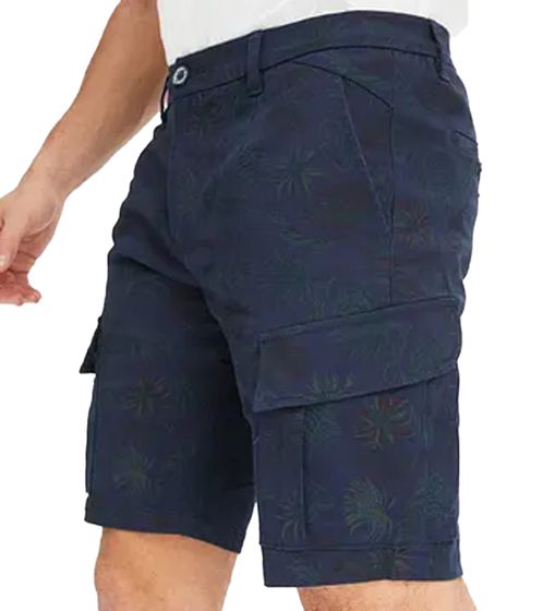 modern men's cargo shorts short denim pants with all-over leaf print cotton shorts 910836 dark blue