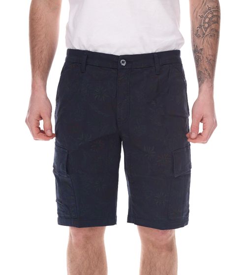 modern men's cargo shorts short denim pants with all-over leaf print cotton shorts 910836 dark blue