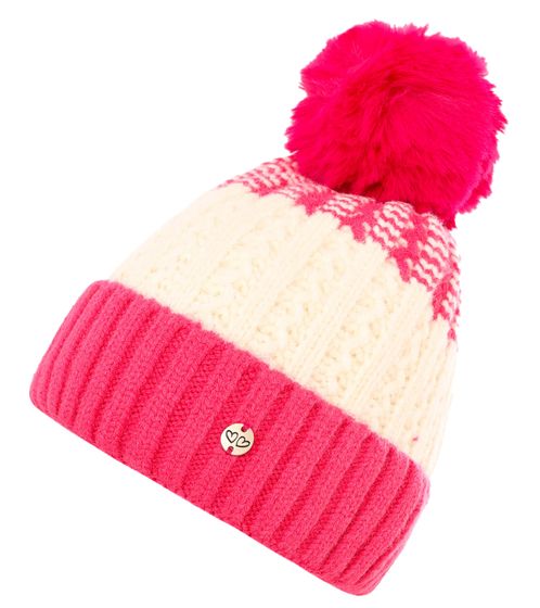 Cappello invernale ZWILLINGSHERZ con pompon effetto maglia taglia unica 4609M KL3905 M1 rosa/bianco