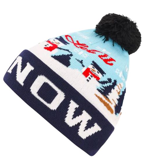 Cappello con pompon ZWILLINGSHERZ con stampa natalizia all-over cappello invernale taglia unica 4606M KL3901 blu/bianco