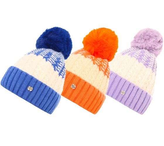 ZWILLINGSHERZ bobble hat with knitted look winter hat one size 4609M KL3905 in blue/white, orange/white or purple/white