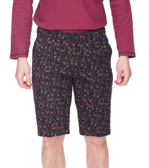 modische Herren Stretch Bermuda Chino-Shorts Slim-Fit florale Baumwoll-Bermuda 913508 Schwarz