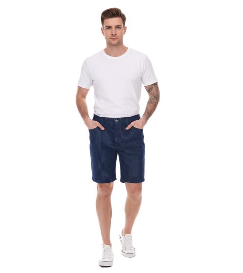 Bermuda da uomo in denim elasticizzato, vestibilità regolare, a righe, taglie forti, 946959, blu scuro