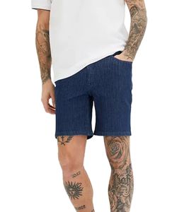 Jean stretch pour hommes à la mode Bermuda short en jean coupe classique à fines rayures 946959 bleu foncé