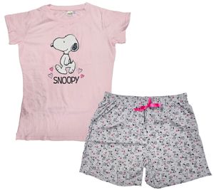 PEANUTS Camiseta corta de pijama de mujer Snoopy de algodón con estampado Snoopy rosa/blanco