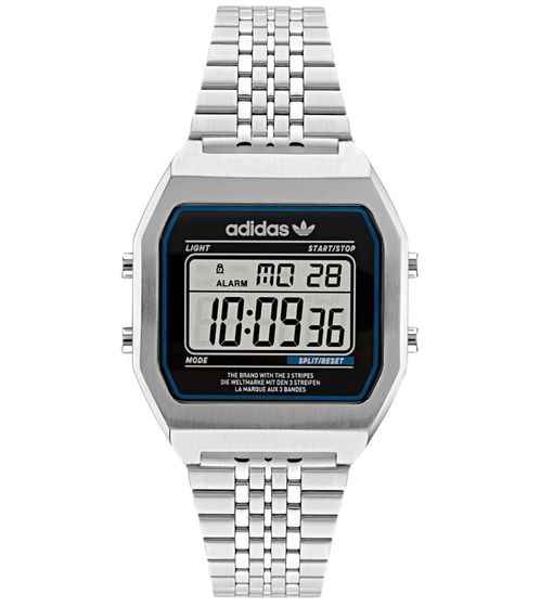 adidas Herren Digital-Uhr mit Zeitmessfunktionen Armbanduhr im Retro-Stil der 80er Edelstahl-Uhr Wasserdichtigkeit 5 ATM ST22072 Silber/Schwarz