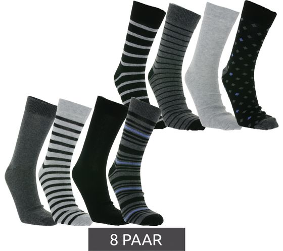 8 Paar TRUE style nachhaltige Baumwoll-Socken mit Komfortbund Oeko-Tex zertifiziert - Standard 100 Business-Socken in verschiedenen Mustern lange Strümpfe 9078780 Grau/Schwarz/Blau