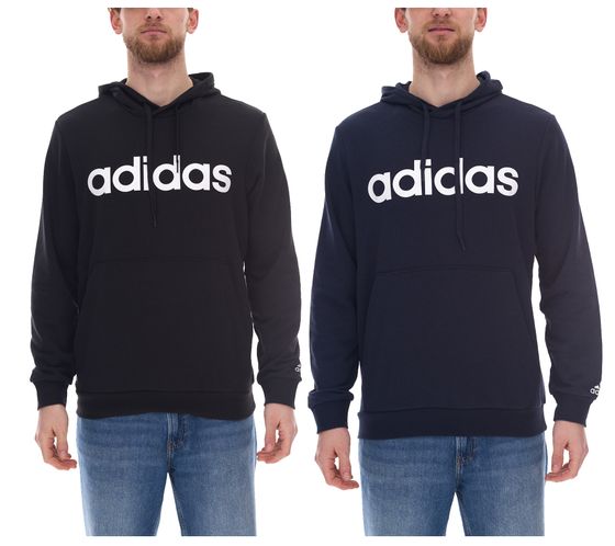 adidas Essentials French Terry Linear Logo Hoodie sustainable men's sweater with kangaroo pocket GK9066 blue or black