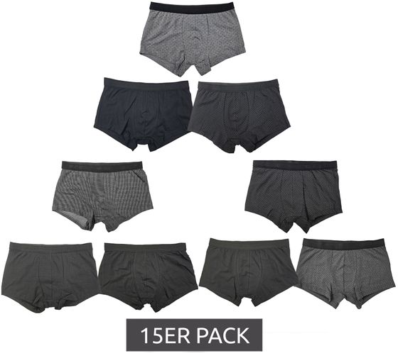 Confezione da 15 boxer da uomo UOMO in cotone retrò boxer intimo certificato Oeko-Tex 100 economy pack in nero/grigio con diverse fantasie