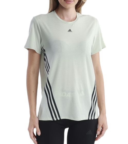 adidas Chemise de sport durable pour femme, chemise à col rond, chemise de fitness, haut de sport, chemise à manches courtes HK6976 vert/noir