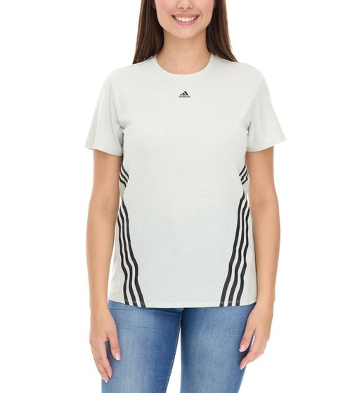 adidas women's sustainable sports shirt, round neck shirt, fitness shirt, sports top, short sleeve shirt HK6976 green/black