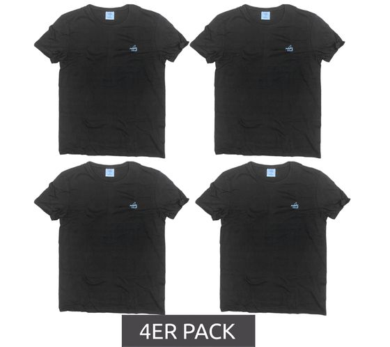 4er Pack MAUI SPORTS Herren Rundhals-Shirt aus Baumwolle mit Logo-Druck Sommer-Shirt Schwarz