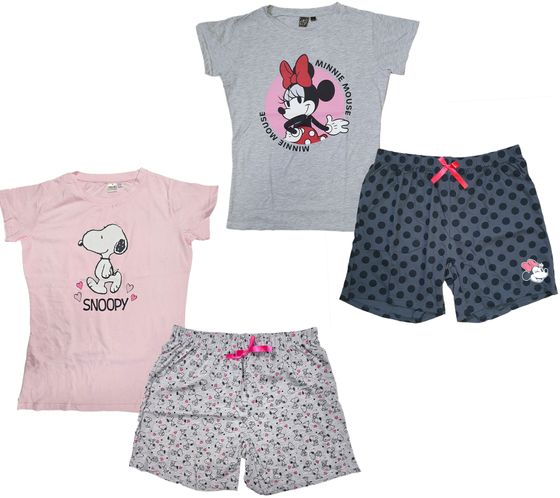 Disney Minnie Mouse o PEANUTS Snoopy camiseta corta de pijama de algodón para mujer con estampado de Minnie Mouse o Snoopy gris/negro o rosa/blanco