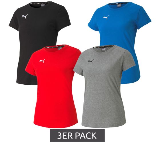 Pack of 3 PUMA TeamGoal23 women's T-shirt, sports shirt, cotton shirt with logo patch, fitness shirt 657085, gray, red, blue or black