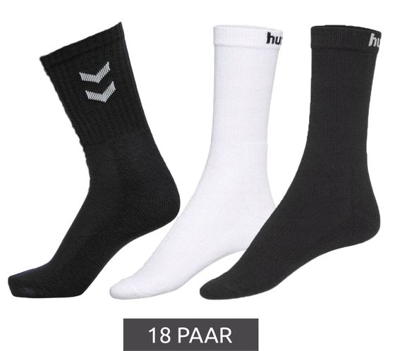 18 paires de chaussettes de sport hummel basic avec lettrage de la marque ou chaussettes ras du cou avec angle contrasté bas en coton chaussettes de tous les jours 205603/022030 blanc ou noir