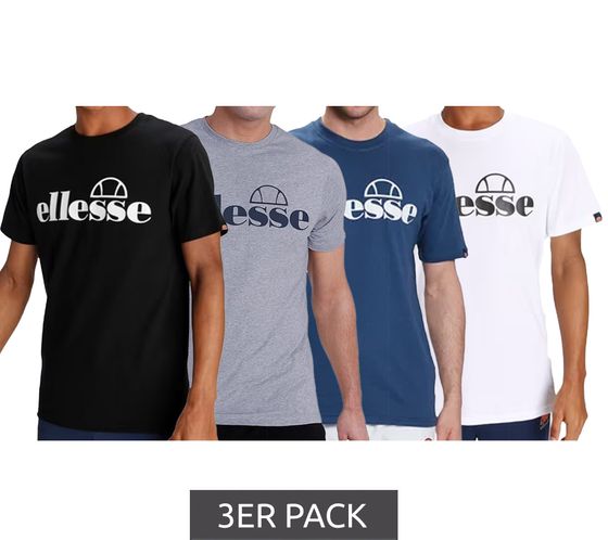 Lot de 3 T-shirts ellesse Fuenti chemise en coton pour hommes avec logo imprimé chemise de sport SHP16469 en noir, blanc, bleu ou gris