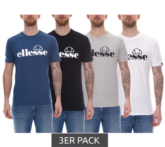 Pack de 3 camisetas ellesse Fuenti camiseta de hombre de algodón con logo estampado camiseta deportiva SHP16469 en color negro, blanco, azul o gris