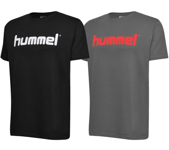 Hummel t-shirt da uomo in cotone con stampa logo camicia sportiva 225508 in grigio/rosso o nero/bianco