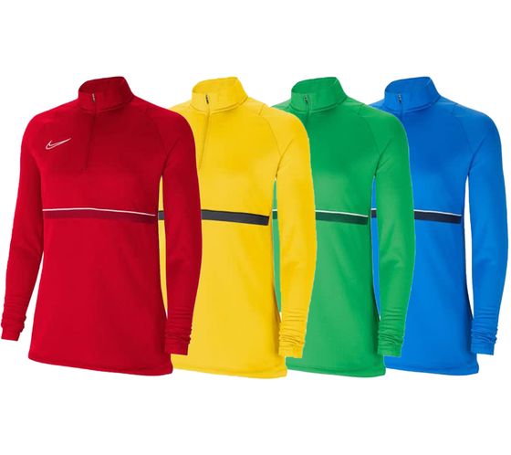 Top da allenamento NIKE Academy 21 Dry Drill a maniche lunghe da donna con felpa con mezza zip e vestibilità asciutta CV2653 Verde, Giallo, Blu o Rosso