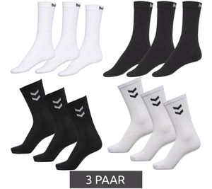 3 Paar hummel Basic Sport-Socken Baumwoll-Strümpfe Alltags-Socken mit Marken-Schriftzug 205603 oder Kontrastwinkel 022030 in Weiß oder Schwarz