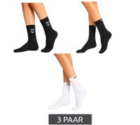 3 pairs of hummel women's & children's basic sports socks, cotton socks, everyday socks with brand logo 205603 or contrasting angle 022030 in white or black