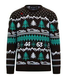 Mercedes-Benz AMG Petronas men's knitted sweater with all-over Christmas print, long-sleeved shirt 701229309 001 black/white