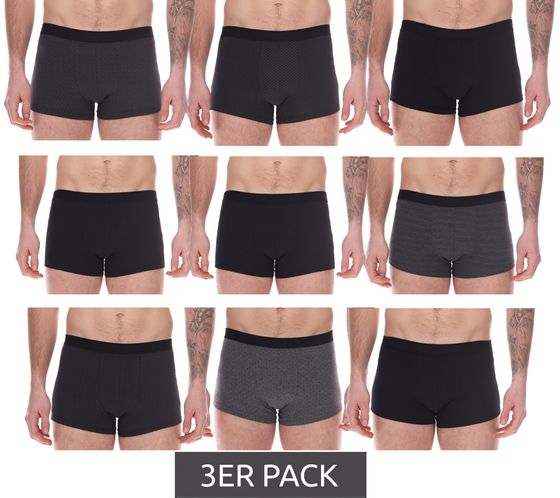 Lot de 3 boxers homme en coton UOMO boxers rétro certifiés Oeko-Tex 100 pack économique sous-vêtements de couleur noir/gris avec différents motifs