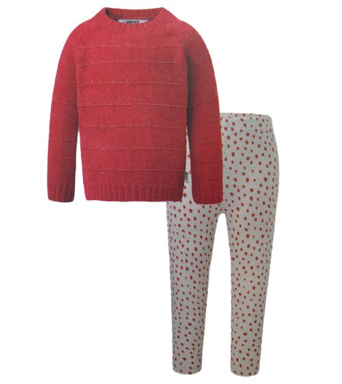 DKNY two-piece children's chenille set consisting of sweatshirt and leggings with effect yarn and dot pattern sweater and pants for girls toddler 1527280 red/white