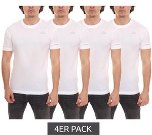 Pack of 4 Kappa men's cotton shirts, round neck shirt with small logo patch, short sleeve shirt 711169 A1C white