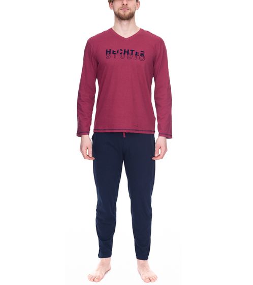 HECHTER STUDIO Herren Pyjama-Set langer Schlafanzug Homewear HH.STEP.PY Bordeaux-Rot/Navy