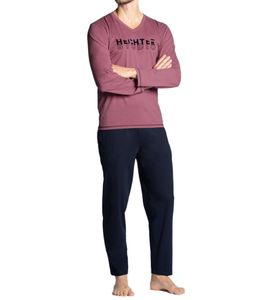 HECHTER STUDIO Herren Pyjama-Set langer Schlafanzug Homewear HH.STEP.PY Bordeaux-Rot/Navy