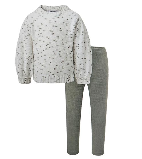 DKNY set due pezzi in ciniglia per bambini composto da felpa e leggings con effetto filato e fantasia a pois maglione e pantalone per bambina bambina 1527280 bianco/verde