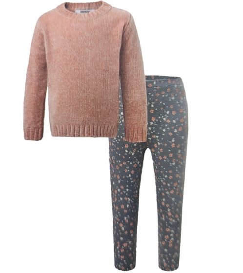 DKNY ensemble deux pièces en chenille pour enfants composé d'un sweat-shirt et d'un legging avec fil à effet et imprimé floral, pull et pantalon pour filles en bas âge 1527280 rose/gris