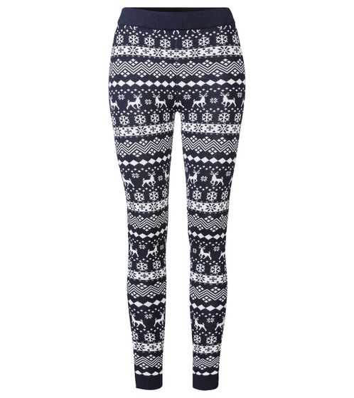 esmara women's leggings with winter all-over print sweat pants Oeko-Tex 100 certified homewear 424504_2301 dark blue/white