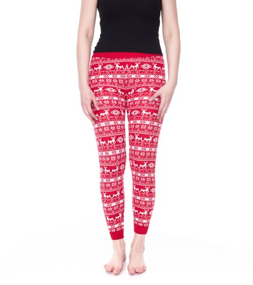 esmara leggings da donna con stampa invernale all-over pantaloni felpati certificati Oeko-Tex 100 homewear 390657_2201 rosso/bianco