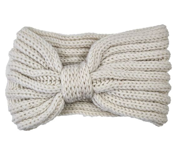 ZWILLINGSHERZ knitted headband bow headband headgear with knot winter headband accessory 4604S-17 beige