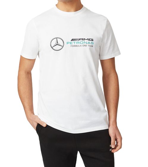 T-shirt homme Mercedes-Benz AMG Petronas F1 Large Logo avec grande chemise en coton imprimée sur le devant 701202262 003 blanc