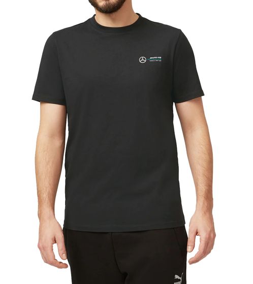 Mercedes-Benz AMG Petronas F1 MAPF1 FW Camisa de algodón para hombre con logo pequeño y cuello redondo con parche del logo 701202265 001 negro