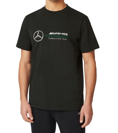 T-shirt homme Mercedes-Benz AMG Petronas F1 Large Logo avec grande chemise en coton imprimée sur le devant 701202262 001 noir