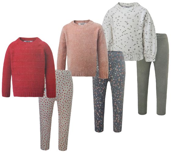 DKNY set due pezzi in ciniglia per bambini composto da felpa e leggings con effetto filato maglione e pantaloni per bambina bambina 1527280 rosa/grigio, bianco/verde o rosso/bianco