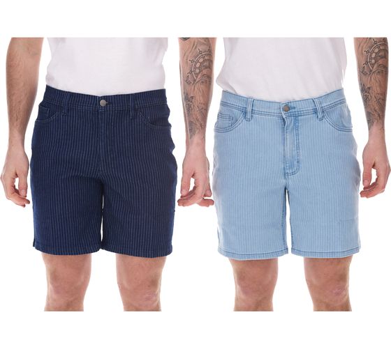 fashionable men's stretch jeans Bermuda denim shorts regular fit in a pinstripe look 946959-922918 dark blue or light blue