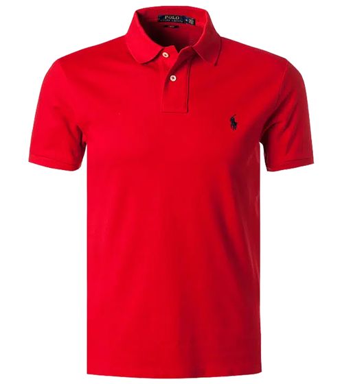 POLO RALPH LAUREN Polo de hombre Custom Slim Fit Camisa de algodón Camisa de manga corta Camisa básica 710675974011 Rojo/Azul oscuro