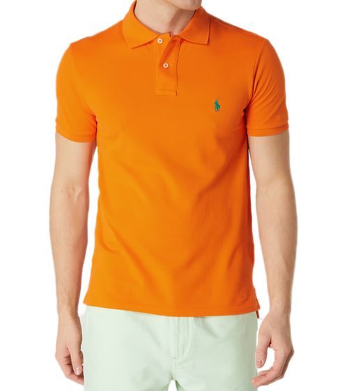 POLO RALPH LAUREN Herren Polo-Shirt Classic Fit Baumwoll-Shirt Kurzarm-Shirt Basic-Shirt 710534735362 Orange/Grün