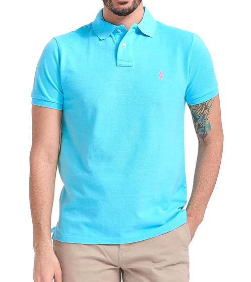 POLO RALPH LAUREN Polo da uomo Camicia personalizzata slim fit in cotone Camicia a maniche corte Camicia basic 710782592023 Azzurro/Rosa