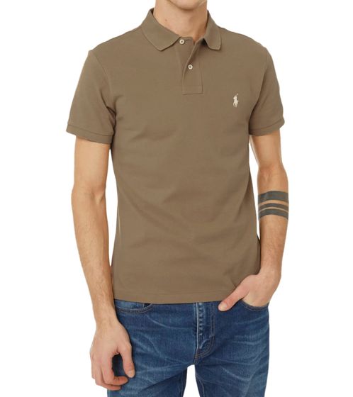 POLO RALPH LAUREN Men's Polo Shirt Slim Fit Cotton Shirt Short Sleeve Shirt Basic Shirt 710536856339 Brown/Cream-White