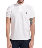 POLO RALPH LAUREN Herren Polo-Shirt Custom Slim Fit Baumwoll-Shirt Kurzarm-Shirt Basic-Shirt 710666998002 Weiß/Navy