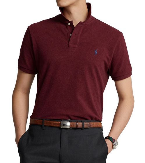 POLO RALPH LAUREN Men's Polo Shirt Custom Slim Fit Cotton Shirt Short Sleeve Shirt Basic Shirt 710680784293 Bordeaux Red/Blue